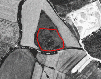 Inquadramento dell'area: foto aerea con perimetro indicato in rosso