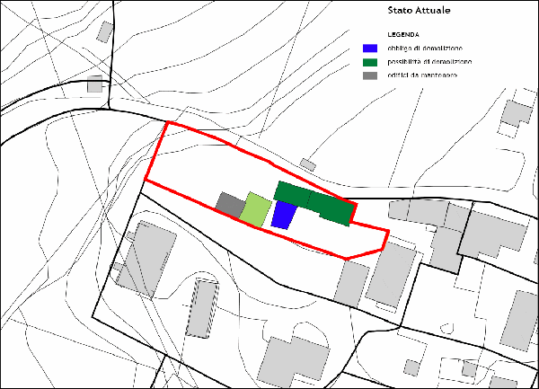 Planimetria dell'area, scala 1:1000: stato attuale