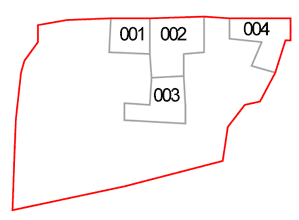 Pianta dell'area con la distribuzione e numerazione dei fabbricati